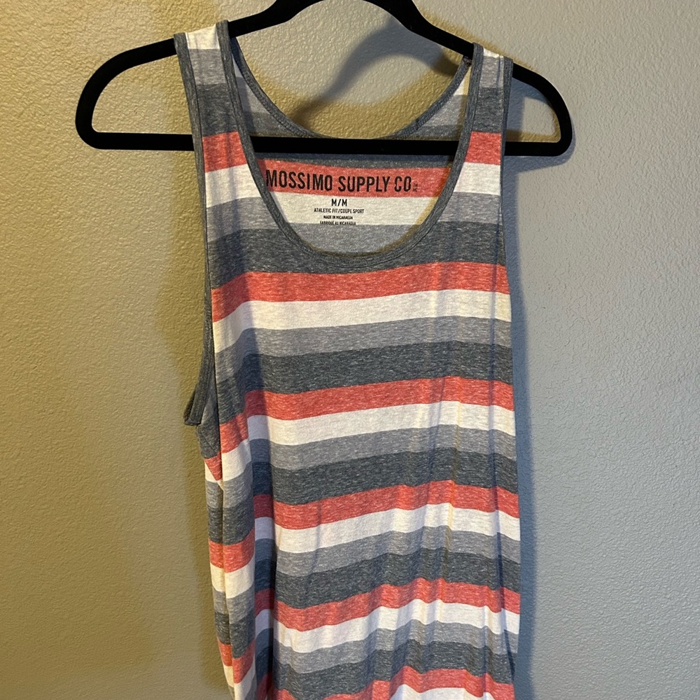 Mossimo Supply Co. Mens Striped Tank Top in Coral, Gray & White